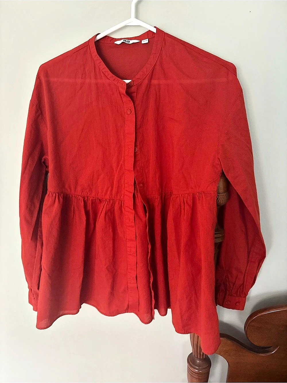 Uniqlo Cotton Peasant Long Sleeve Blouse Red XS